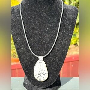 White Turquoise Jasper Teardrop Pendant 18" Necklace Sterling Silver 925